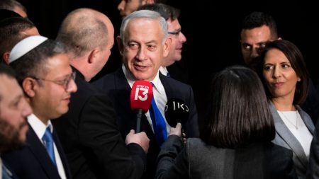 Israeli Prime Minister Benjamin Netanyahu speaks to the press after a traditional government group photo at the President’s house in Jerusalem, on December 29, 2022. (Photo by Amir Levy/Getty Images)